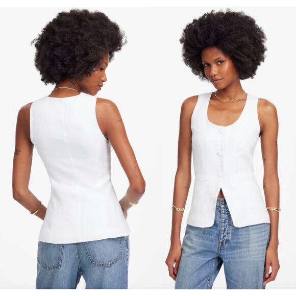 Madewell Tops - Madewell | NWT | 100% Linen Scoopneck Cutaway Vest in Salt White | Sz 10